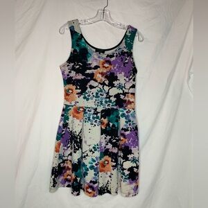 Guess mini skater dress M tank top pleated skirt watercolor print